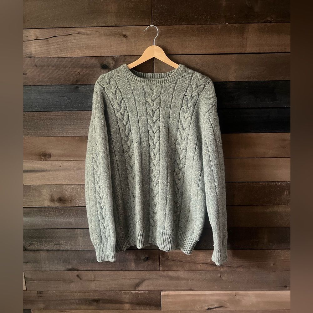 Vintage Cherokee Lambswool Cable Knit Sweater Fisherman Gray Crewneck 90s Unisex